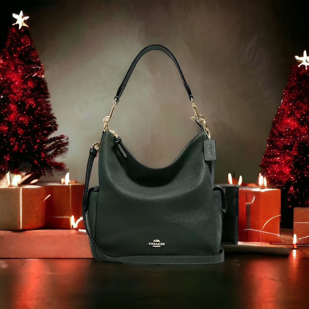 Coach Penny Crossbody Bag in Pebbled Leather & Suede (Forest Green)